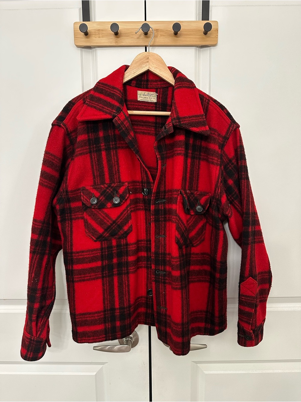 Red & Black Plaid Wool Button-Up Shirt Jacket